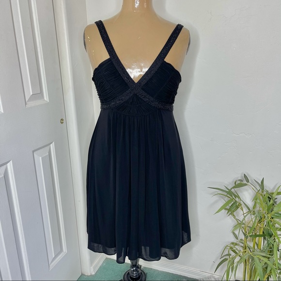 BCBG MAXAZRIA Black Beaded Ruched Bodice Dress Sz8 - Picture 1 of 17